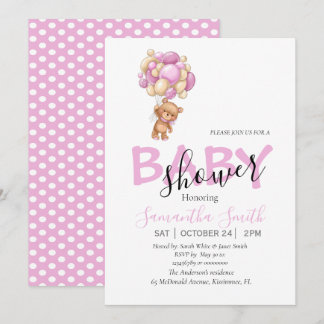 Ballons Pink Baby Invitation