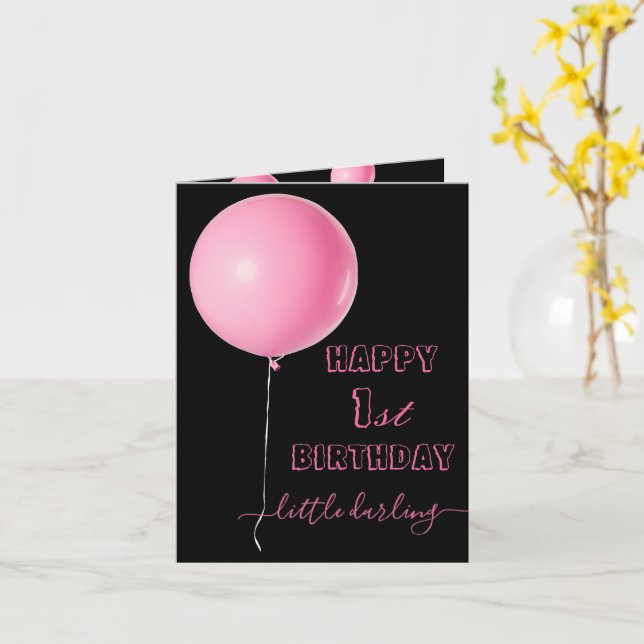 ballons roses de la première carte d'anniversaire (Fleur jaune)