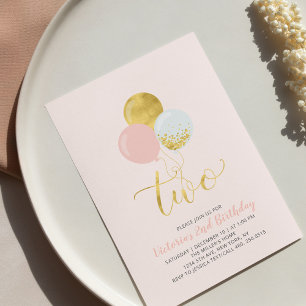Ballons roses et or   Invitation pour les 2 ans d'