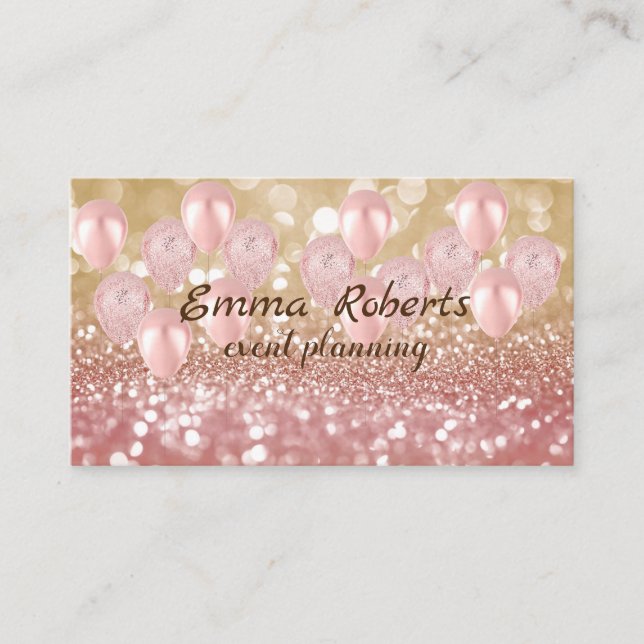Ballons roses or Carte de visite moderne (Devant)