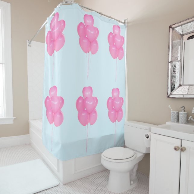 Ballons roses rideau de douche (En situation)