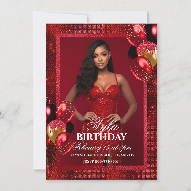 Ballons rouges de luxe Invitation photo (Devant)