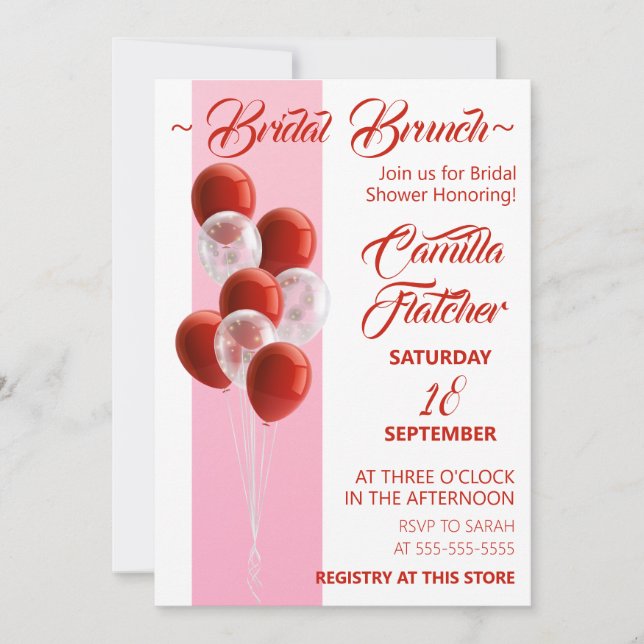 Ballons rouges. Élégante carte de Brunch nuptial (Devant)