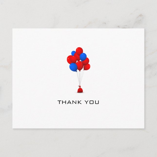 Ballons rouges et bleus - Carte postale Merci (Devant)