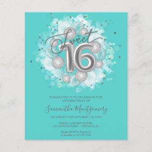 Ballons Sweet 16 Budget Invitation Feuille d'Argen