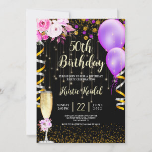 Ballons violets et invitation au champagne
