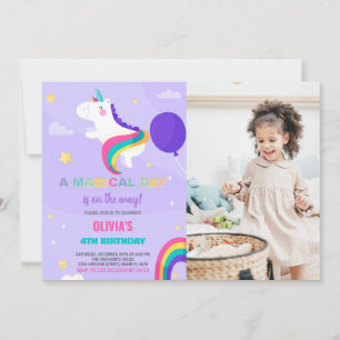 Ballons violets Unicorne Anniversaire Invitations