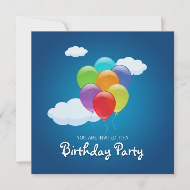 Ballons volants Invitation de fête d'anniversaire (Devant)