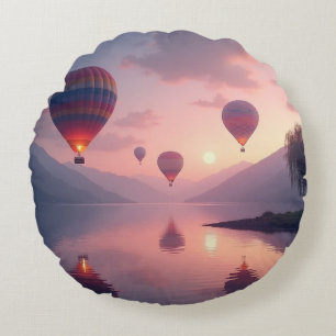 Balloon Adventure Dreams Round Pillow