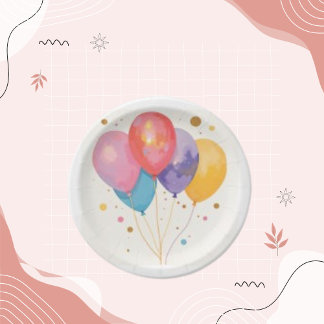 Balloon and Bubbles Watercolor Colourful Art  Paper Plate