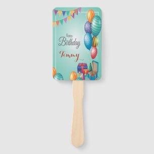 balloon and  Colourful festive ribbons for birthda Hand Fan