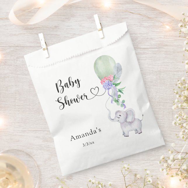 Balloon and Elephant Baby Shower Favour Bag (Clipped)