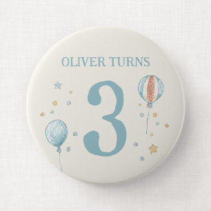 Balloon and Stars Large Birthday Badge 4 Inch Round Button