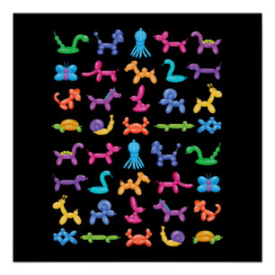 Balloon Animal Colour Pattern – Kids & Clown Party Poster