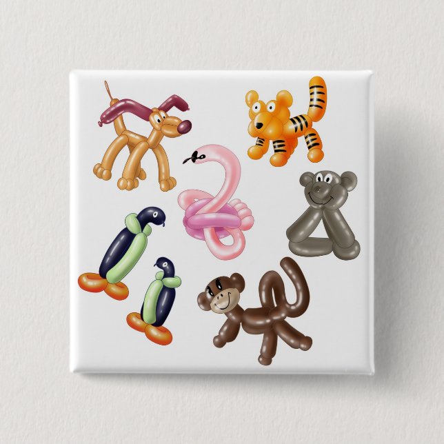 BALLOON ANIMAL PARTY 2 INCH SQUARE BUTTON (Front)