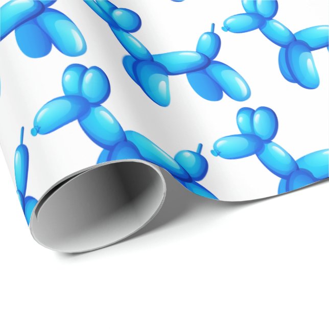 Balloon Animals Poodle Dog Blue Pattern Wrapping Paper (Roll Corner)