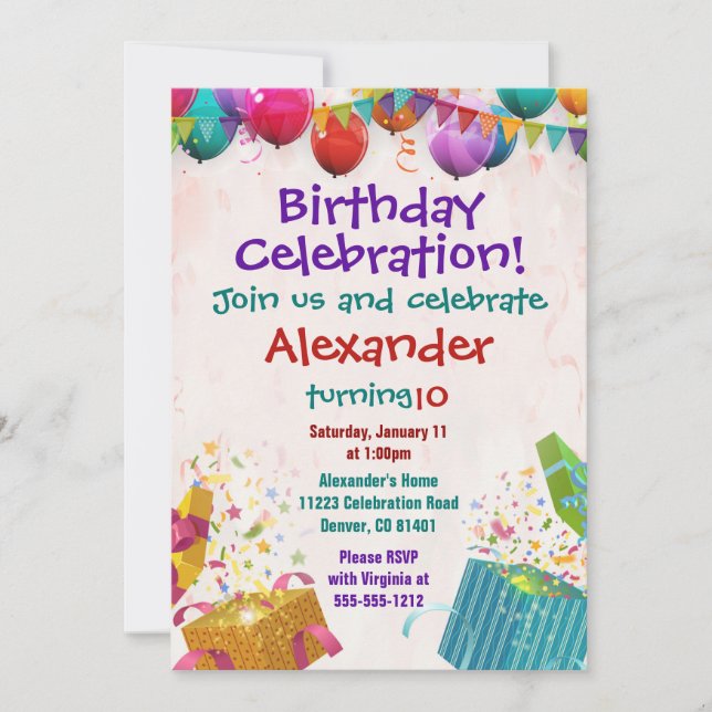Balloon Anniversaire Invitation Carte Appartement (Devant)
