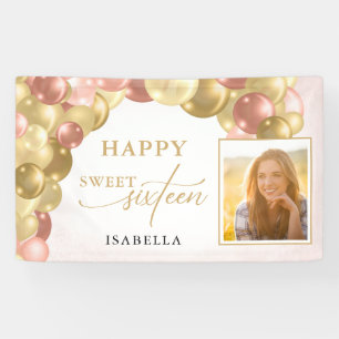 Balloon Arch Happy Sweet 16 Party Photo Banner