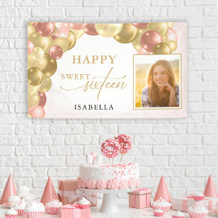 Balloon Arch Happy Sweet 16 Party Photo Banner