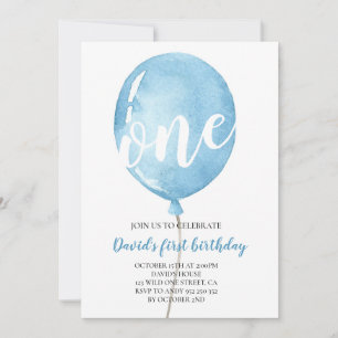 Balloon Baby Boy 1st Birthday Invitation