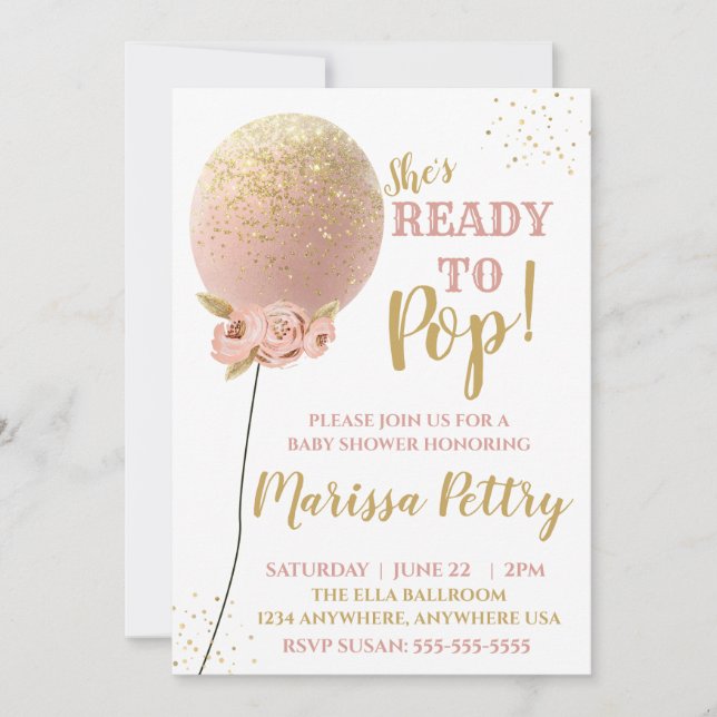 Balloon Baby shower ready to pop rose gold Invitation (Front)