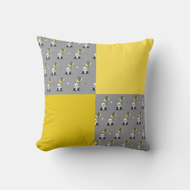 Balloon Bears Yellow and Grey Throw Pillow (Front)