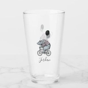 Balloon Bicycle Bear Add Your Name Glass