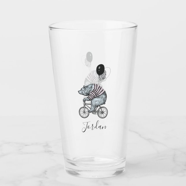 Balloon Bicycle Bear | Add Your Name Glass (Front)