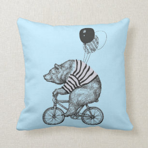 Balloon Bicycle Bear Throw Pillow