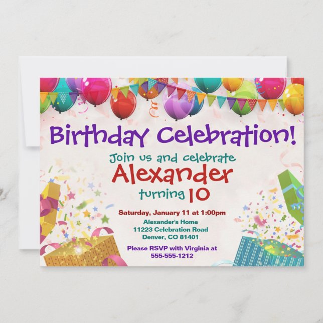 Balloon Birthday Invitation Flat Card (Front)