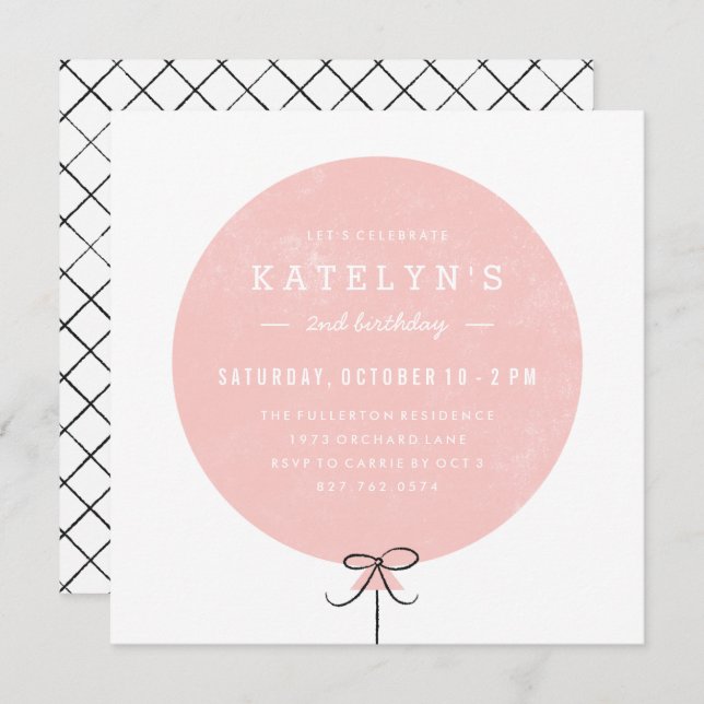 Balloon Birthday Invitation - Peach (Front/Back)