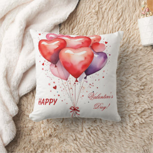 Balloon Bouquet Red and Pink Hearts  Throw Pillow