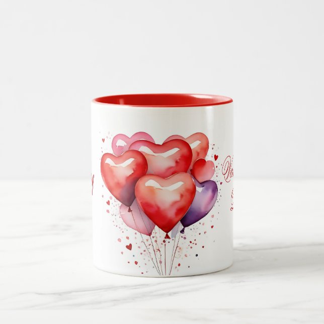 Balloon Bouquet Red and Pink Hearts  Two-Tone Coffee Mug (Center)