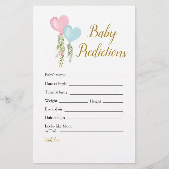 Balloon Boy or Girl Gender Reveal Baby Predictions (Front)