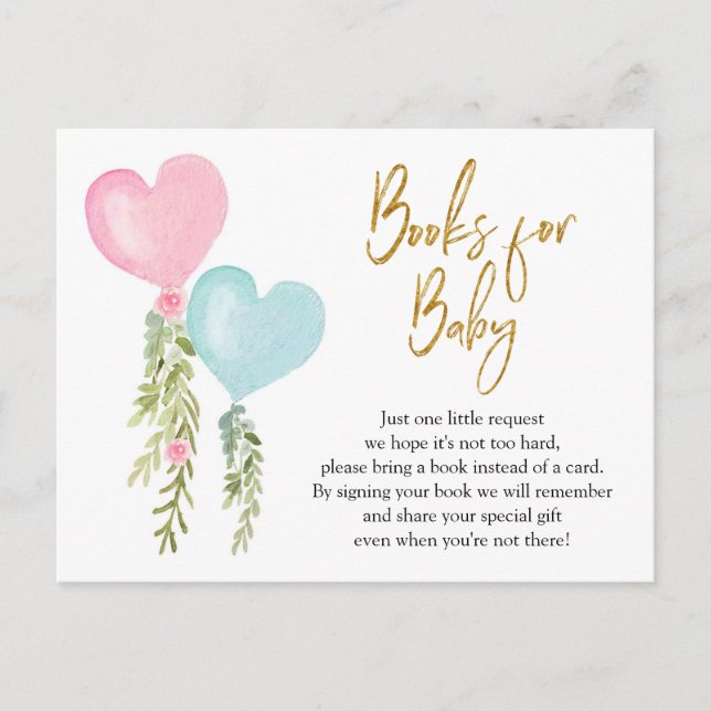 Balloon Boy or Girl Gender Reveal Books For Baby Invitation Postcard (Front)
