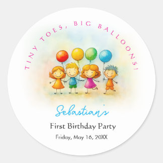 Balloon Buddies Bash Boy 1st Birthday Stickers Fun