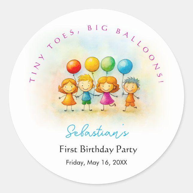 Balloon Buddies Bash Boy 1st Birthday Stickers Fun (Devant)
