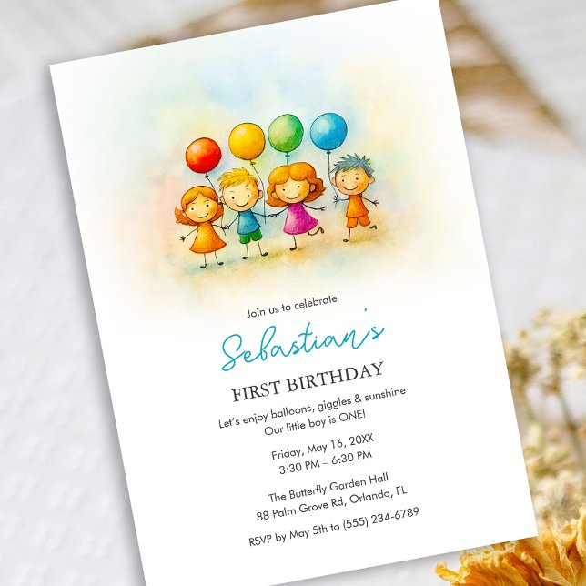 Balloon Buddies Bash – Fun 1st Birthday for boy Invitation (Balloon Buddies Bash – Fun 1st Birthday for boy Invitation)