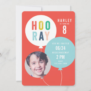 Balloon bunch kids photo birthday invitation