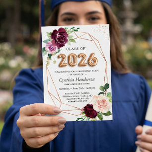 Balloon Class of 2023 Purple Floral Graduation Invitation