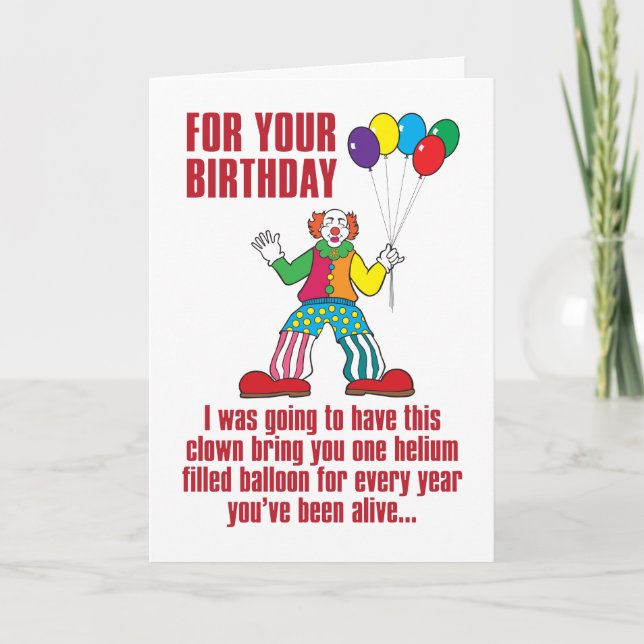 Balloon Clown humourous birthday card (Front)