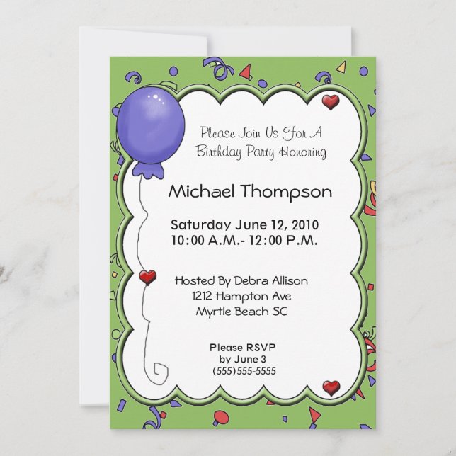 Balloon & Confetti Invitations (Front)