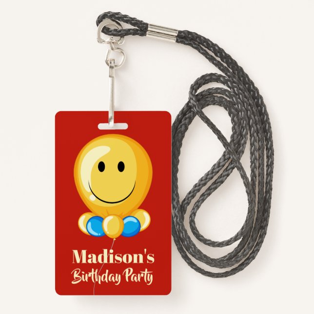 Balloon custom text & colour party badge (Front with Lanyard)