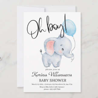 balloon cute elephant baby shower invitation