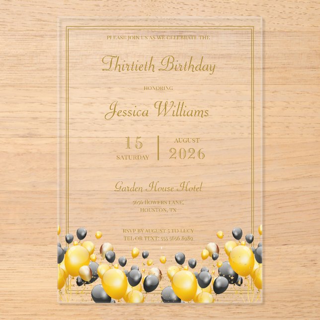 Balloon Decorations Birthday Party Acrylic Invitations (Front)