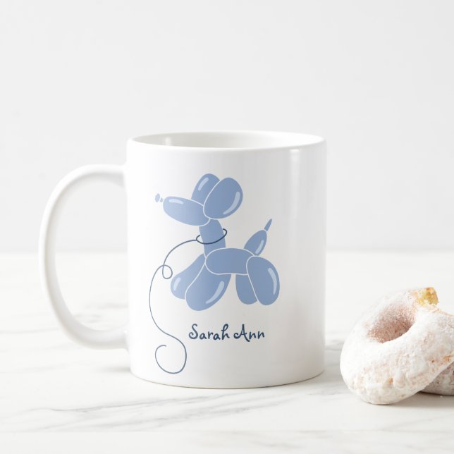 Balloon Dog Custom Name Birthday Coffee Mug (With Donut)