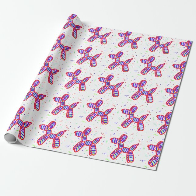 Balloon Dog Party Wrapping Paper (Unrolled)