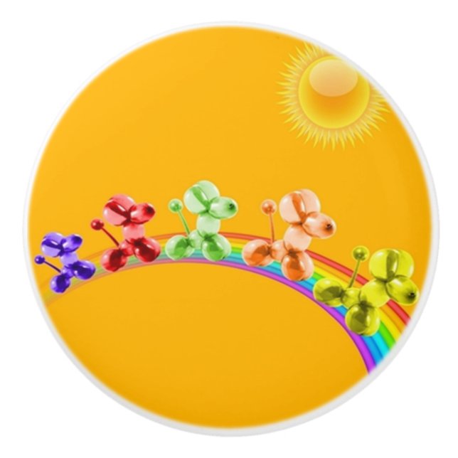 Balloon Dogs Ride A Rainbow  Ceramic Knob (Front)
