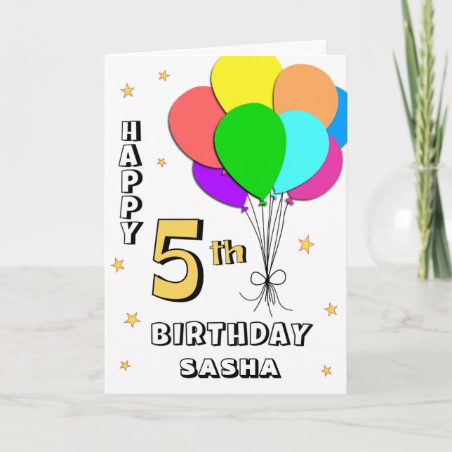 Balloon Filled 5th Birthday Card (Front)