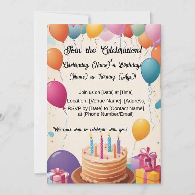 Balloon-Filled Birthday Delight! Invitation (Front)